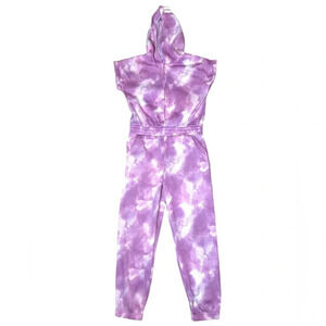 JUICY Couture Girls Tie Dye Hooded Loungewear Zip Up Cozy Jumpsuit Sweatsuit